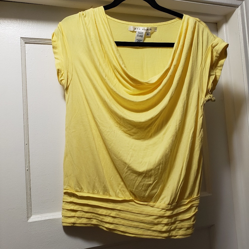 Max Studio Short Sleeve Drape Neck Yellow Top- Size S